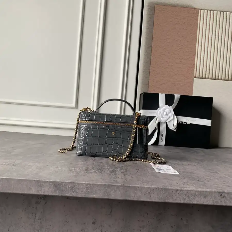 Chanel grey leather crossbody bag catalog photo