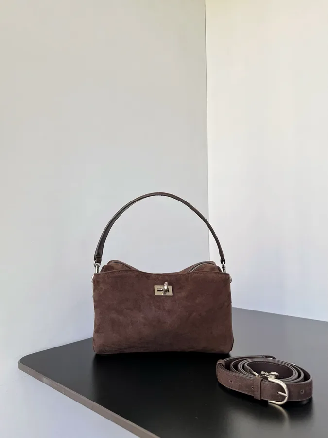 Borsa a spalla Balenciaga in camoscio marrone con manico corto