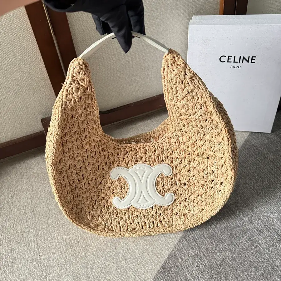 Celine cream woven straw shoulder bag catalog photo