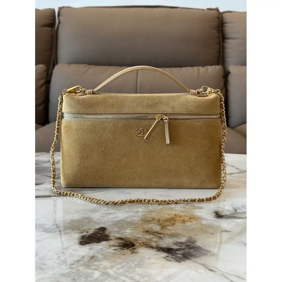Chanel caramel suede shoulder bag catalog photo