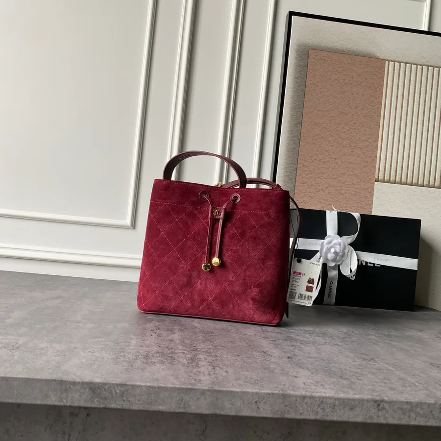 Sac cabas Chanel bordeaux en daim avec anses et chaîne