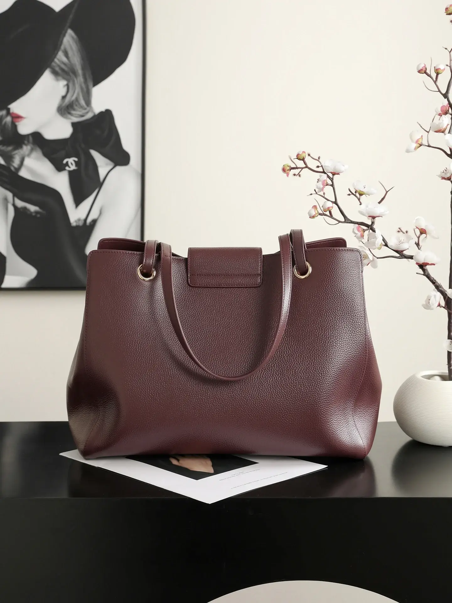 Chanel burgundy leather tote bag catalog photo