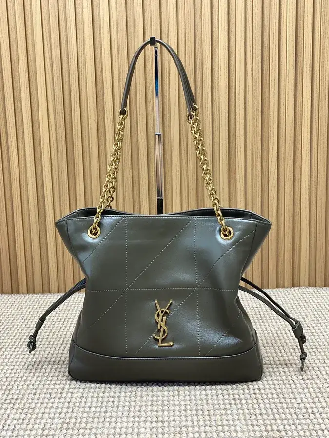 Saint Laurent green leather tote bag catalog photo