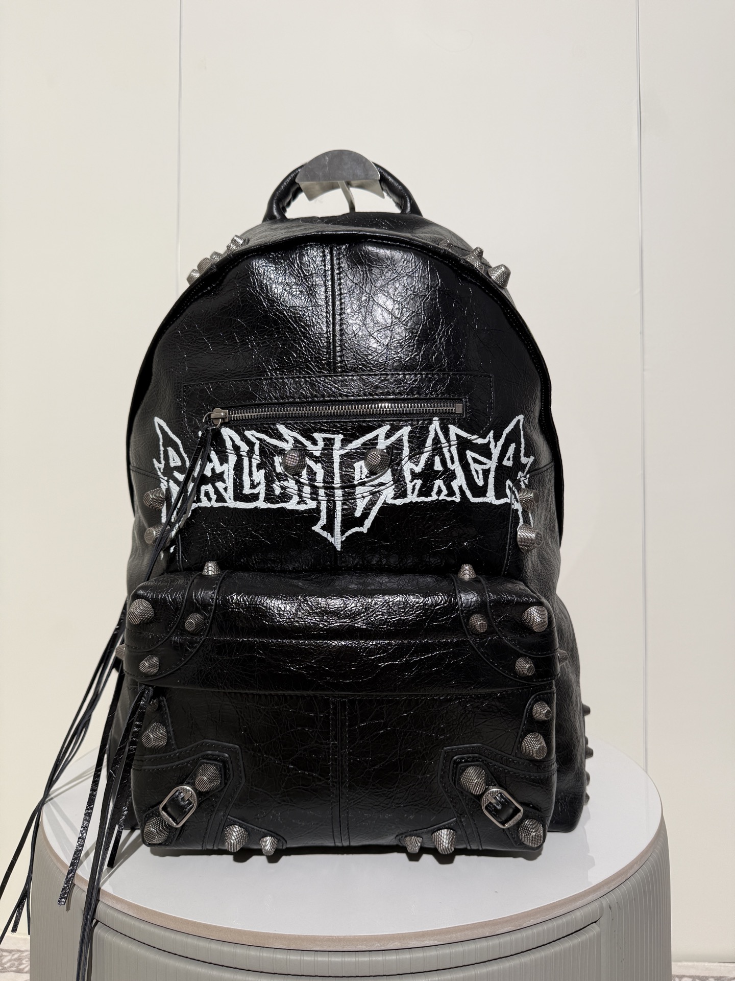 Balenciaga leather backpack in black with silver-tone hardware and two adjustable shoulder straps