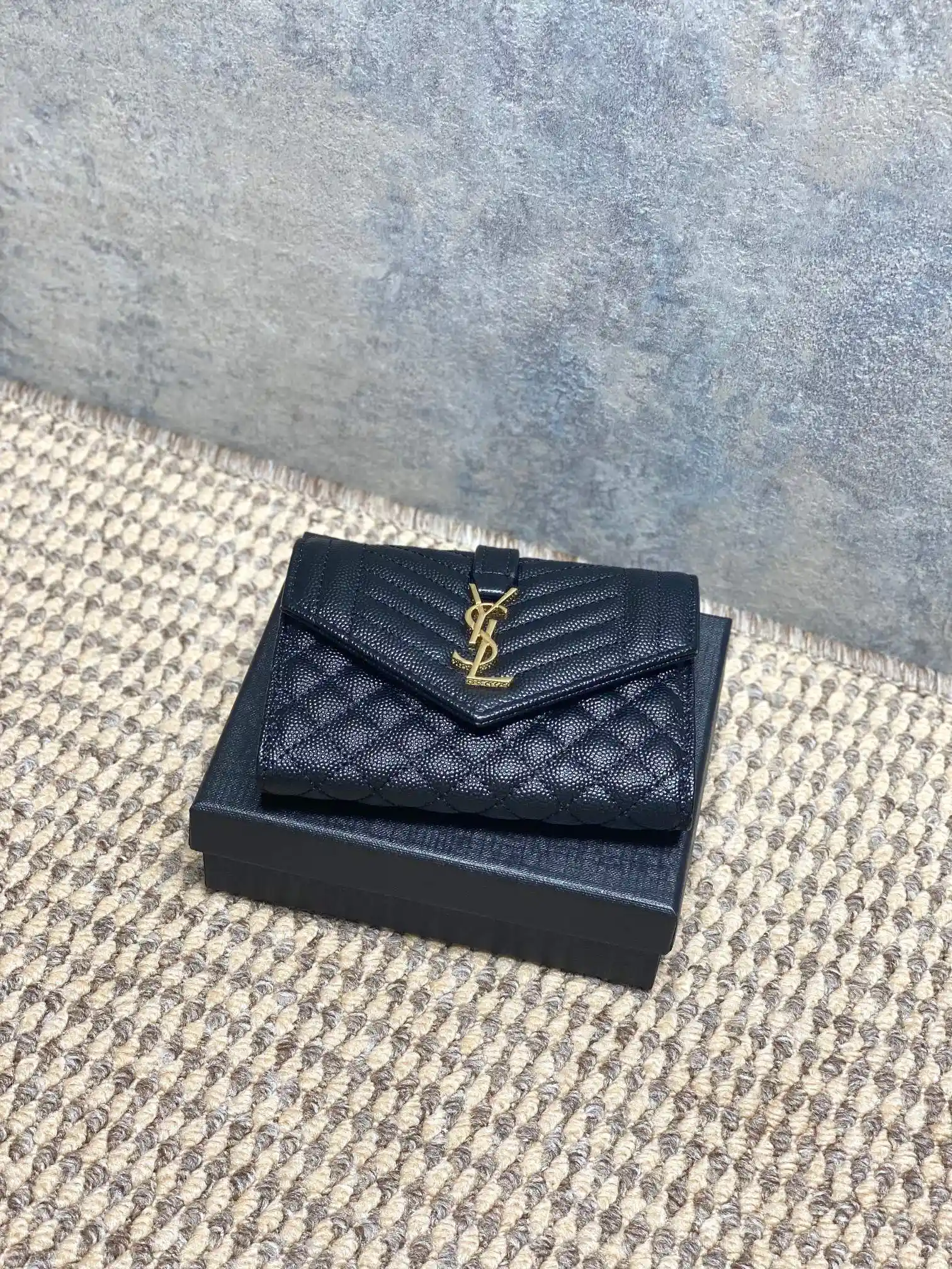 Saint Laurent black caviar-grained leather wallet catalog photo