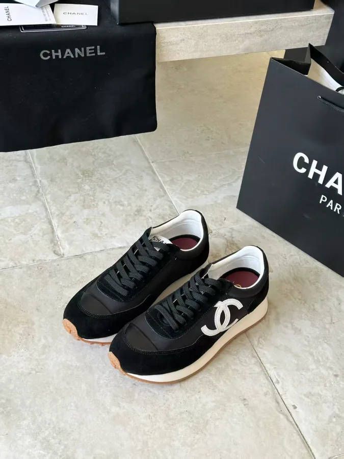 Chanel black suede shoe catalog photo
