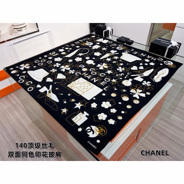 Chanel black silk scarf — ref 811654
