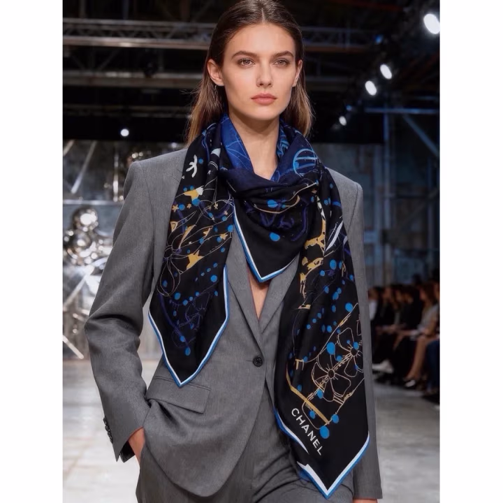 Chanel navy silk scarf — ref 811807
