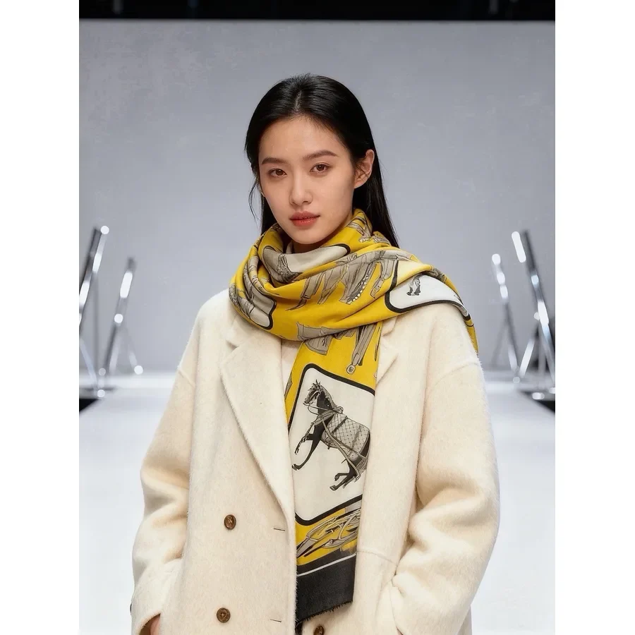 Cream Gucci scarf laid out from the album sample, showing the woven body and finished ends