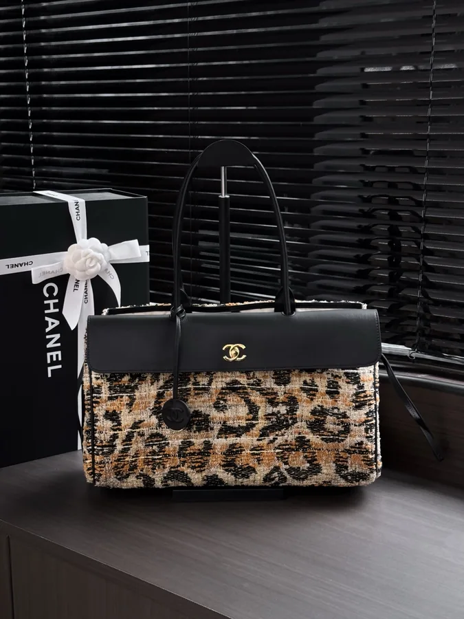 Chanel leopard baguette bag angle catalog photo