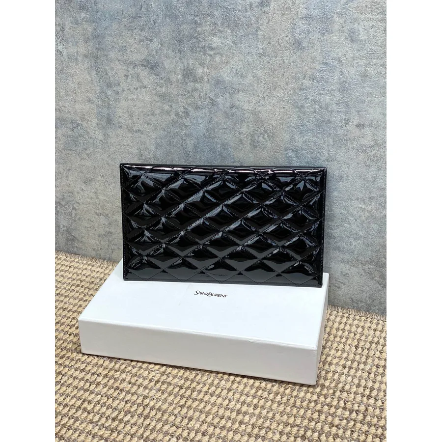 YSL quilted envelope clutch logo and clasp detail catalog photo