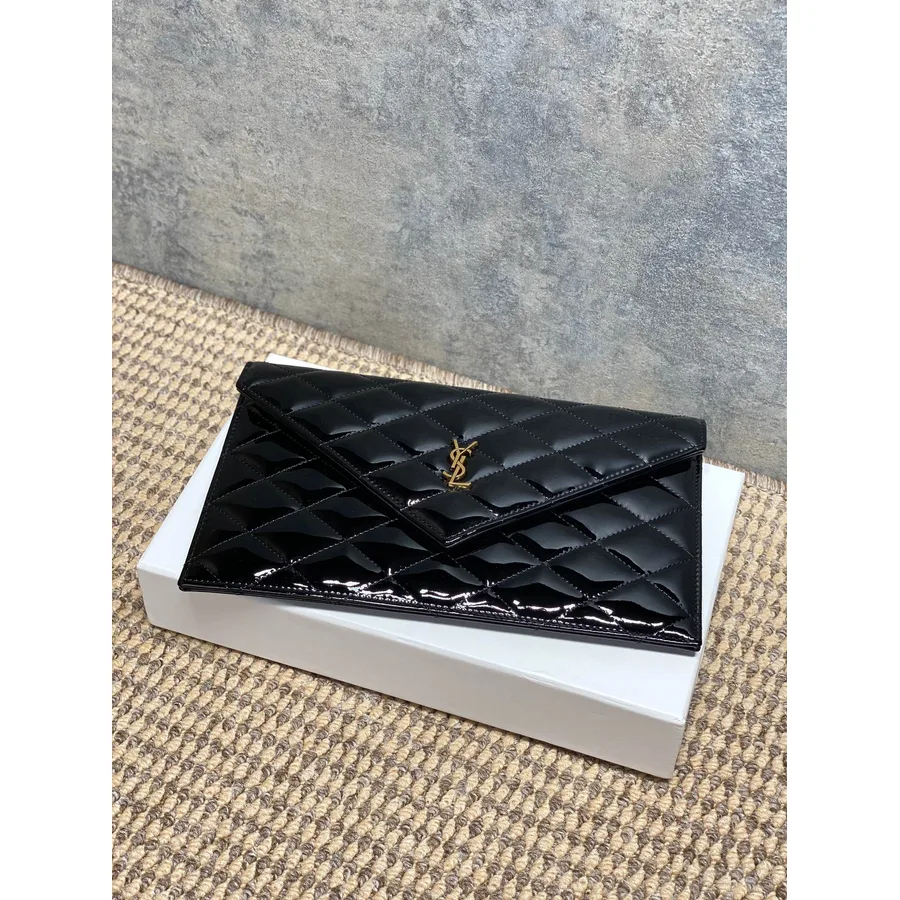 YSL quilted envelope clutch side profile catalog photo