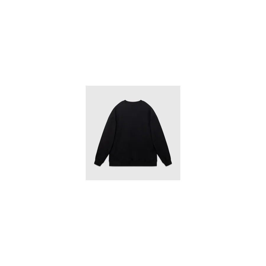 Black Gucci crewneck sweatshirt shown from the back with ribbed neckline, cuffs and hem visible